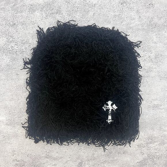 grunge cross gothic punk furry black beanie - Picture 1 of 6